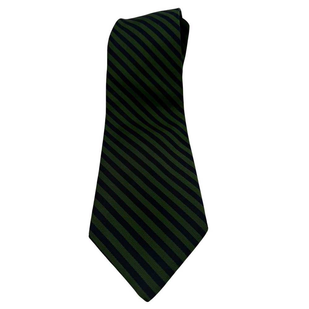 Brooks Brothers Makers Silk Rep Stripe Tie Green Navy Blue USA Hand Made (TF27)